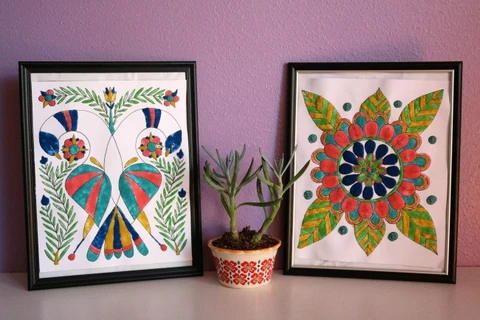 Transform adult coloring book pages with colored sand paint!